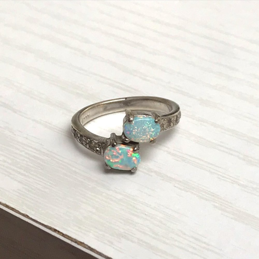 Double Opal Silver Plated Ring